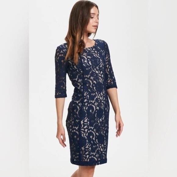 InWear midnight navy blue lace overlay PATRICE pencil DRESS size 6 - Picture 2 of 16